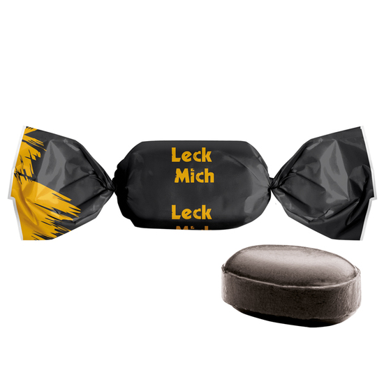 Himbeer-Lakritz Bonbon im weißen, kompostierbaren Wickler