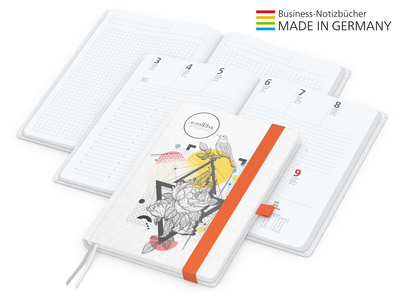 Buchkalender Match-Hybrid White Bestseller A4, Natura individuell, orange