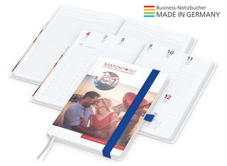 Buchkalender Match-Hybrid White Bestseller A5, Cover-Star matt-individuell, mittelblau