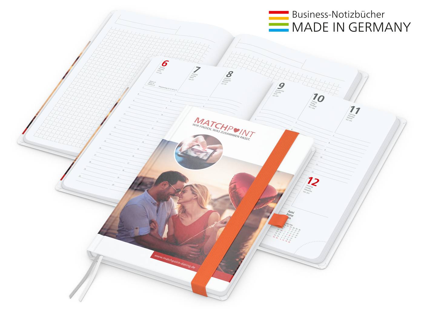 Buchkalender Match-Hybrid White Bestseller A5, Cover-Star matt-individuell, orange