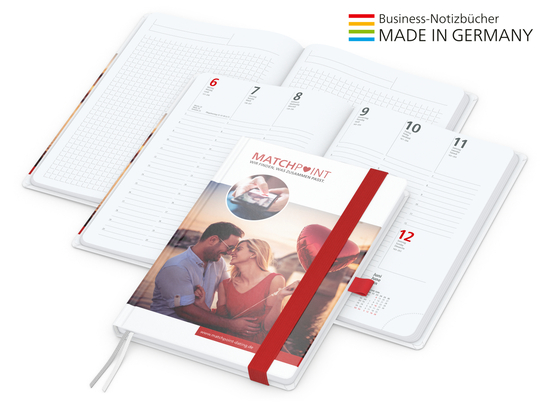 Buchkalender Match-Hybrid White Bestseller A5, Cover-Star matt-individuell, rot
