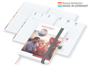 Buchkalender Match-Hybrid White Bestseller A5, Cover-Star matt-individuell, silbergrau