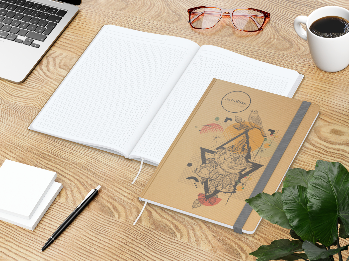 Notizbuch Match-Book White Bestseller, A4, Natura, braun-individuell, silbergrau
