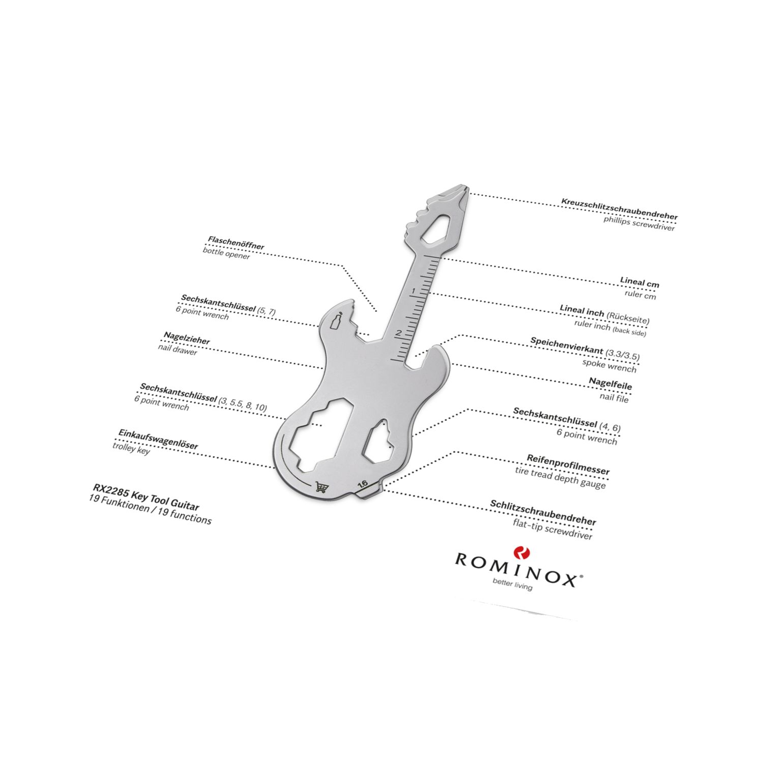 ROMINOX® Key Tool Guitar (19 Funktionen) Danke 2K2103k