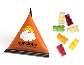 Mini Tetraeder Fruchtgummi 10 g Gummibärchen Standard-Folie weiß