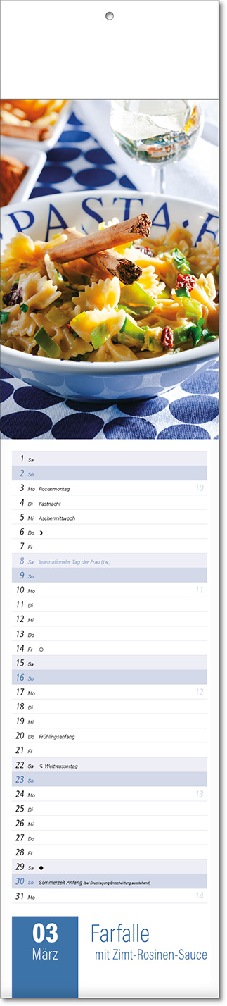 Kalender "Aromaküche" im Format 11 x 50 cm, mit Fälzel