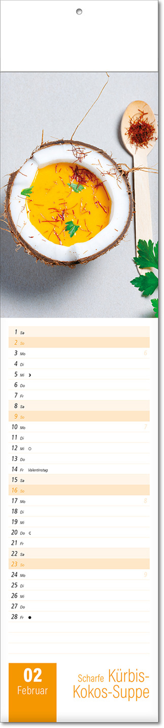 Kalender "Aromaküche" im Format 11 x 50 cm, mit Fälzel
