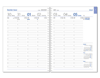 Wochenkalender "Business D Wire" im Format 17,2 x 24 cm, deutsches Kalendarium Grau/Blau, 144 Seiten, Wire-O-Bindung, mit Eckenperforation, Deckelpaar Fashion anthrazit