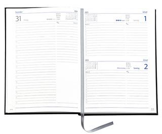 Buchkalender "Trend Chefkalender D" im Format 14,5 x 20,5 cm, deutsches Kalendarium Grau/Blau mit Leseband, 352 Seiten Fadenheftung, Eckenperforation, Einband Fashion dunkelblau