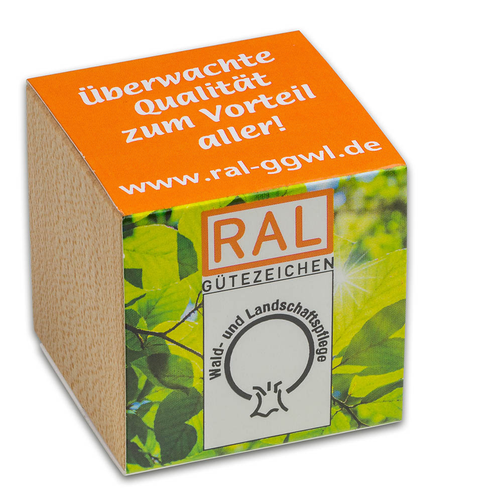 Pflanz-Holz mit Samen (Graspapier-Banderole) - Sonnenblume, 1 Seite gelasert