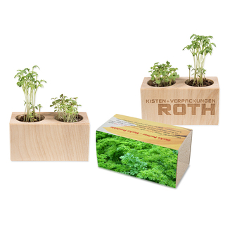 Pflanz-Holz 2er Set mit Samen - Petersilie, 1 Seite gelasert