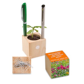 Pflanz-Holz Büro mit Samen - Sommerblumenmischung