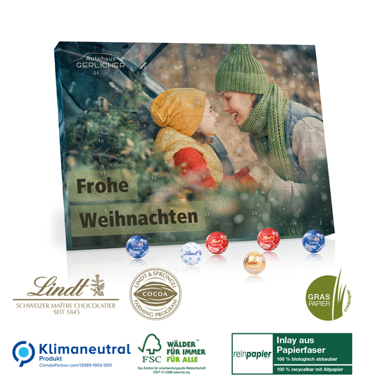 Adventskalender aus Graspapier mit Lindt Schokolade „Gourmet Edition“ Organic
