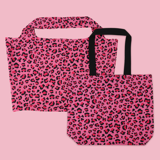 Shoppertasche Panther Druck pink  DKE084 50/63 x 40,5+2 x 5,5 cm  pink mit Druck schwarz