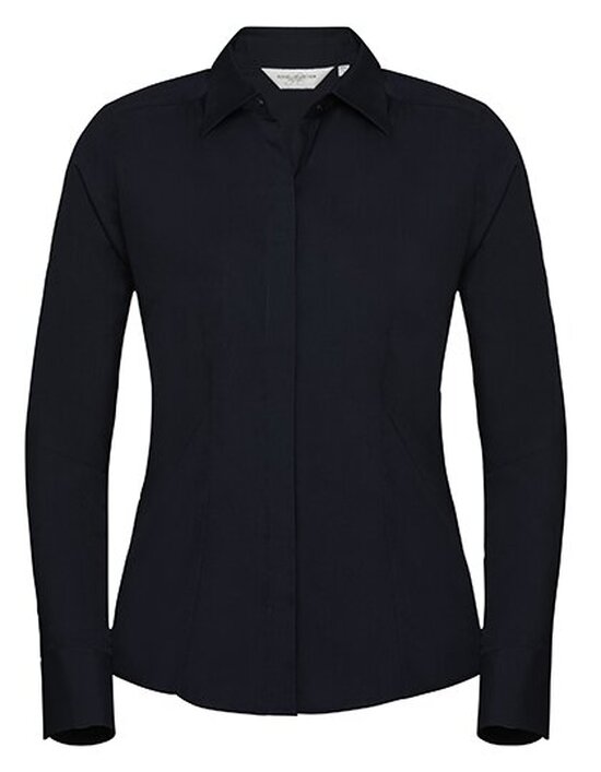 Ladies` Long Sleeve Fitted Polycotton Poplin Shirt
